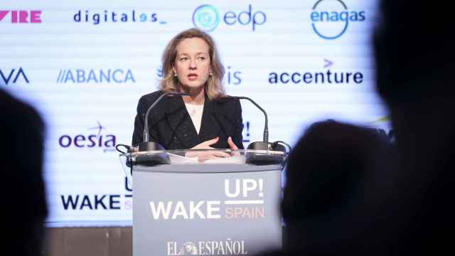 La vicepresidenta primera y ministra de Asuntos Económicos y Transformación Digital, Nadia Calviño, durante su intervención en la III edición del Wake Up, Spain!.