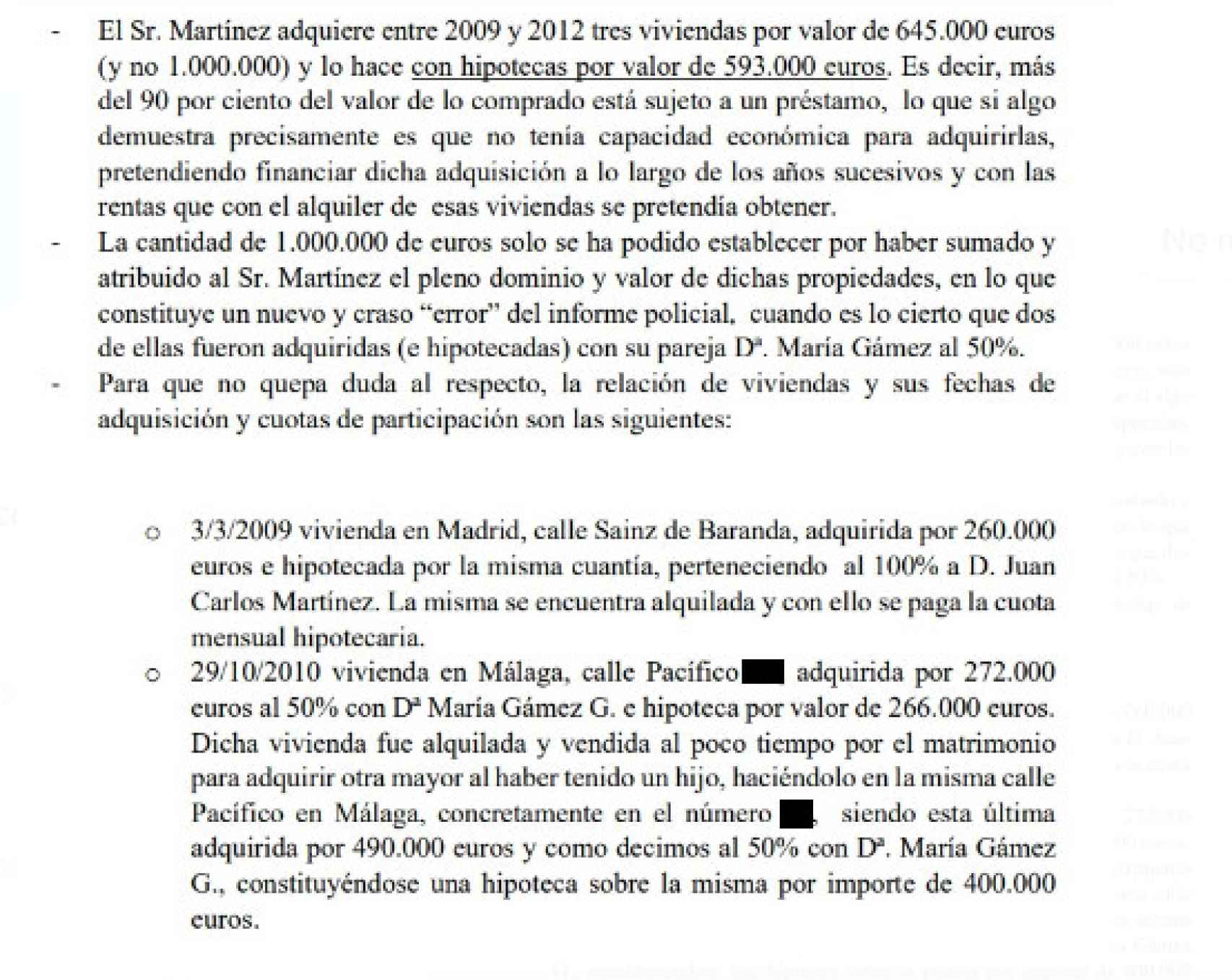 Fragmento del escrito enviado por el abogado de Martínez al Juzgado.