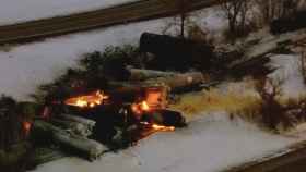 Imagen del descarrilamiento del tren en Raymond, Minesota.