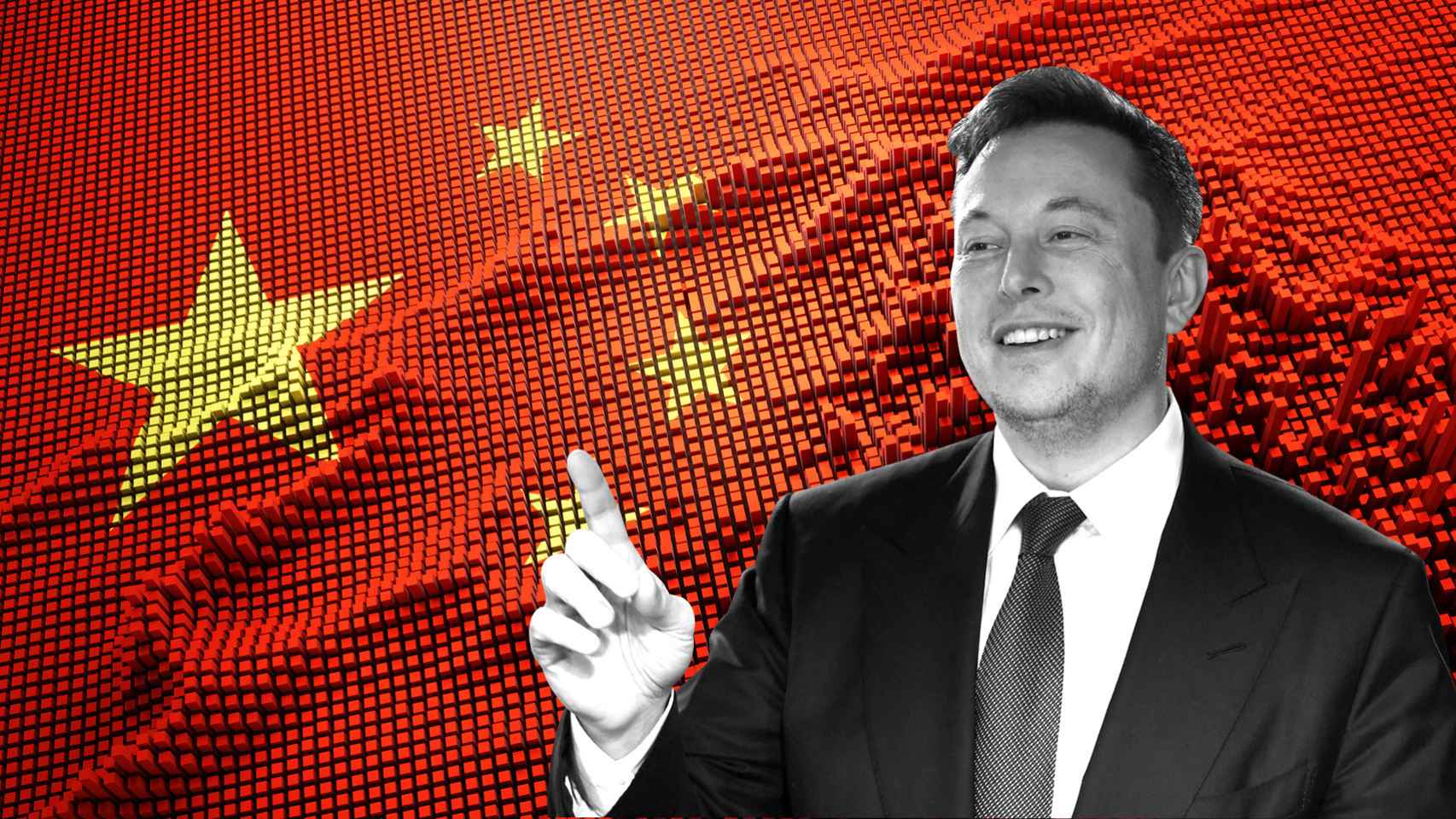 Fotomontaje con la bandera de China y Elon Musk.