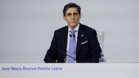 José María Álvarez-Pallete, presidente de Telefónica, interviene durante la Junta General de Accionistas de 2023.