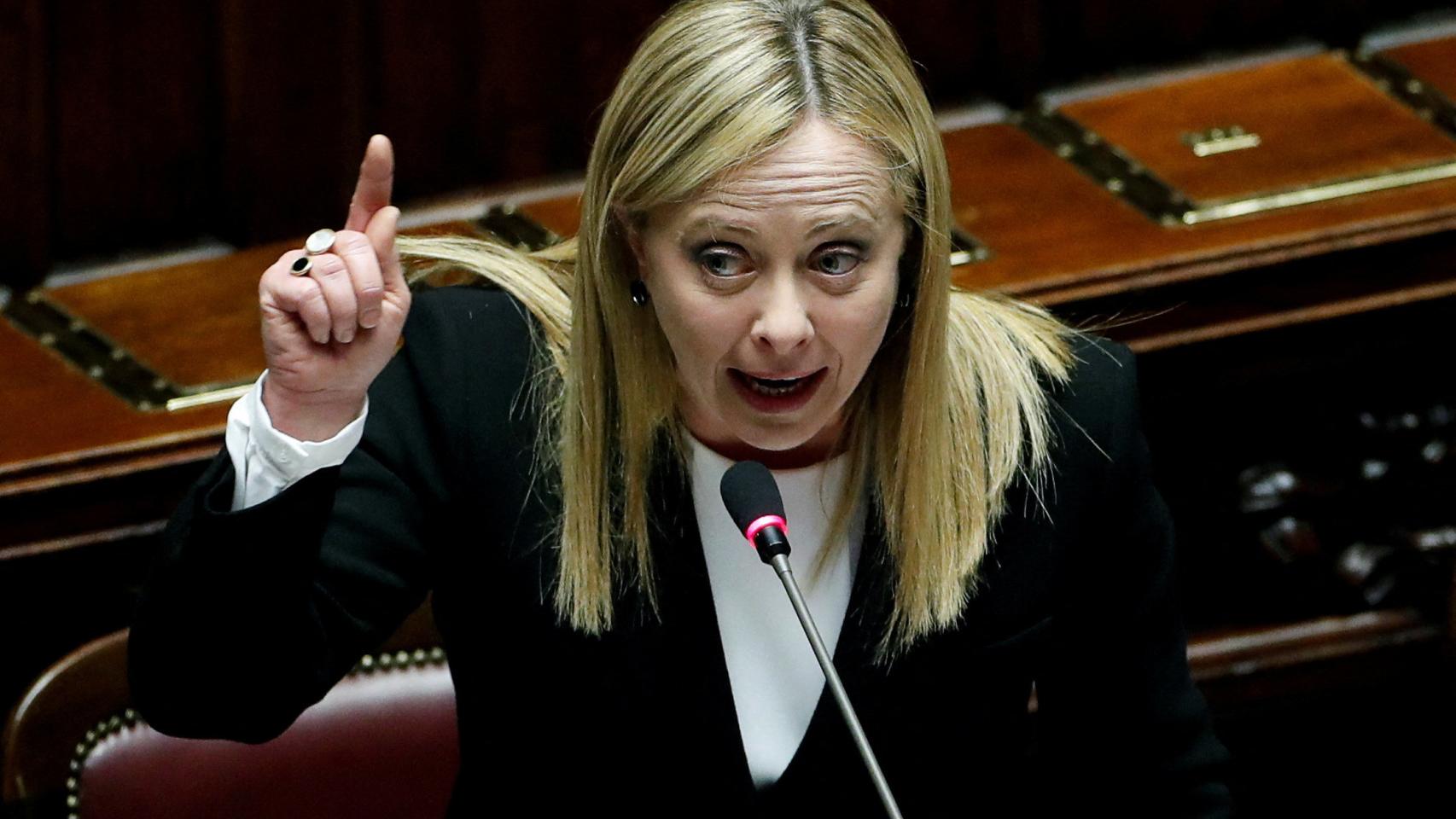 Italian Prime Minister Giorgia Meloni speaking in Parliament on March 15.