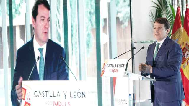 El presidente de la Junta de Castilla y León, Alfonso Fernández Mañueco, durante la presentación del programa ICE Financia 2023, este viernes.