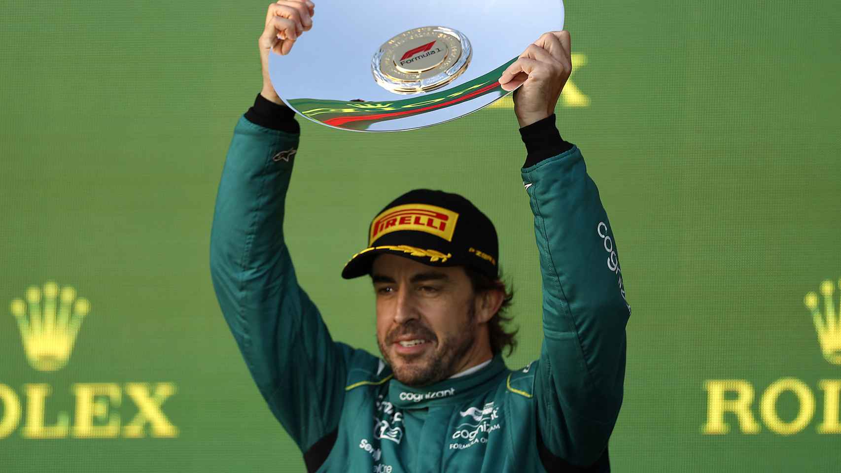 Fernando Alonso, en el podio del GP de Australia