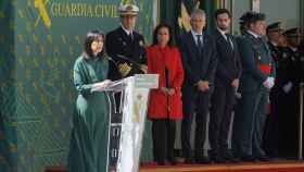 La nueva directora de la Guardia Civil, Mercedes González, durante su toma de posesión, ante Robles y Marlaska.