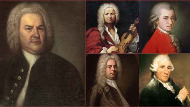 De izda. a dcha. y de arriba abajo: retratos de Bach, Vivaldi, Mozart, Händel y Haydn