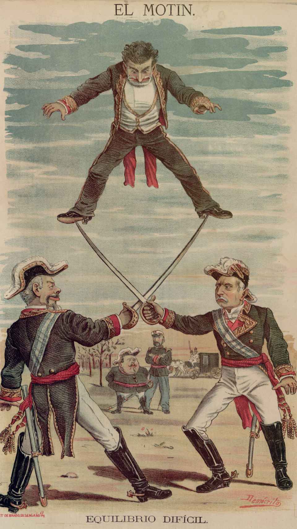 Equilibrio difícil, ilustración de 'Demócrito' para 'El Motín' (1881).