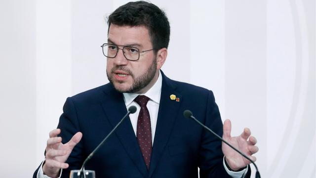 El presidente de la Generalitat, Pere Aragonès, durante la rueda de prensa que ofreció este martes.