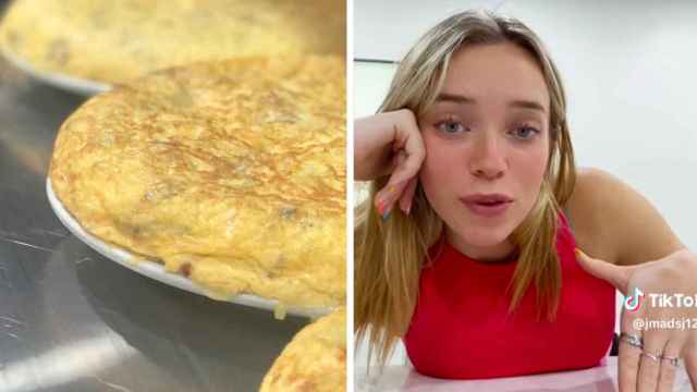 Imagen de una tortilla y de la 'tiktoker' en el vídeo viral.
