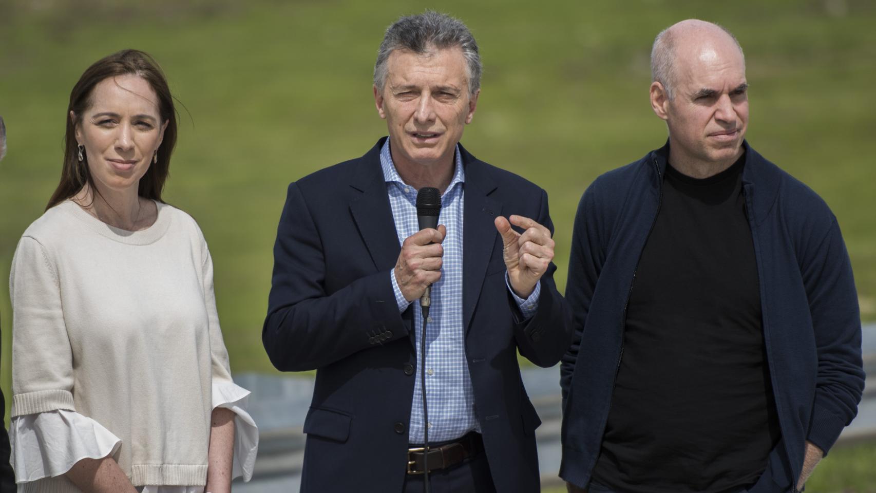 María Eugenia Vidal, Mauricio Macri y Horacio Rodríguez Larreta, de izda. a dcha.