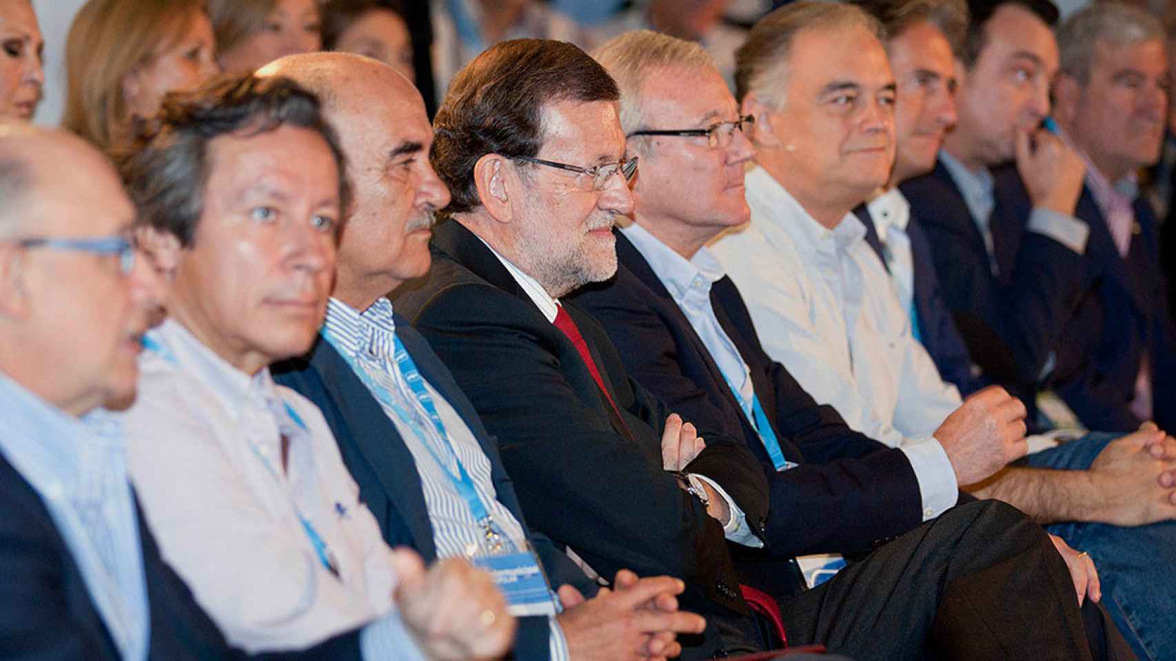 Los entonces líderes populares Alberto Garre, Mariano Rajoy y Ramón Luis Valcárcel, en una mesa sobre agricultura organizada por el PP.