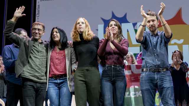 Monedero, Idoia Villanueva, Lilith Verstrynge, Irene Montero y Pablo Iglesias, el pasado 6 de noviembre en la clausura de la 'Uni de otoño' de Podemos.