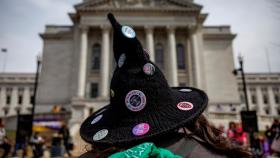 Defensores del derecho al aborto en la Manifestación por nuestros derechos frente al Supremo estadounidense.