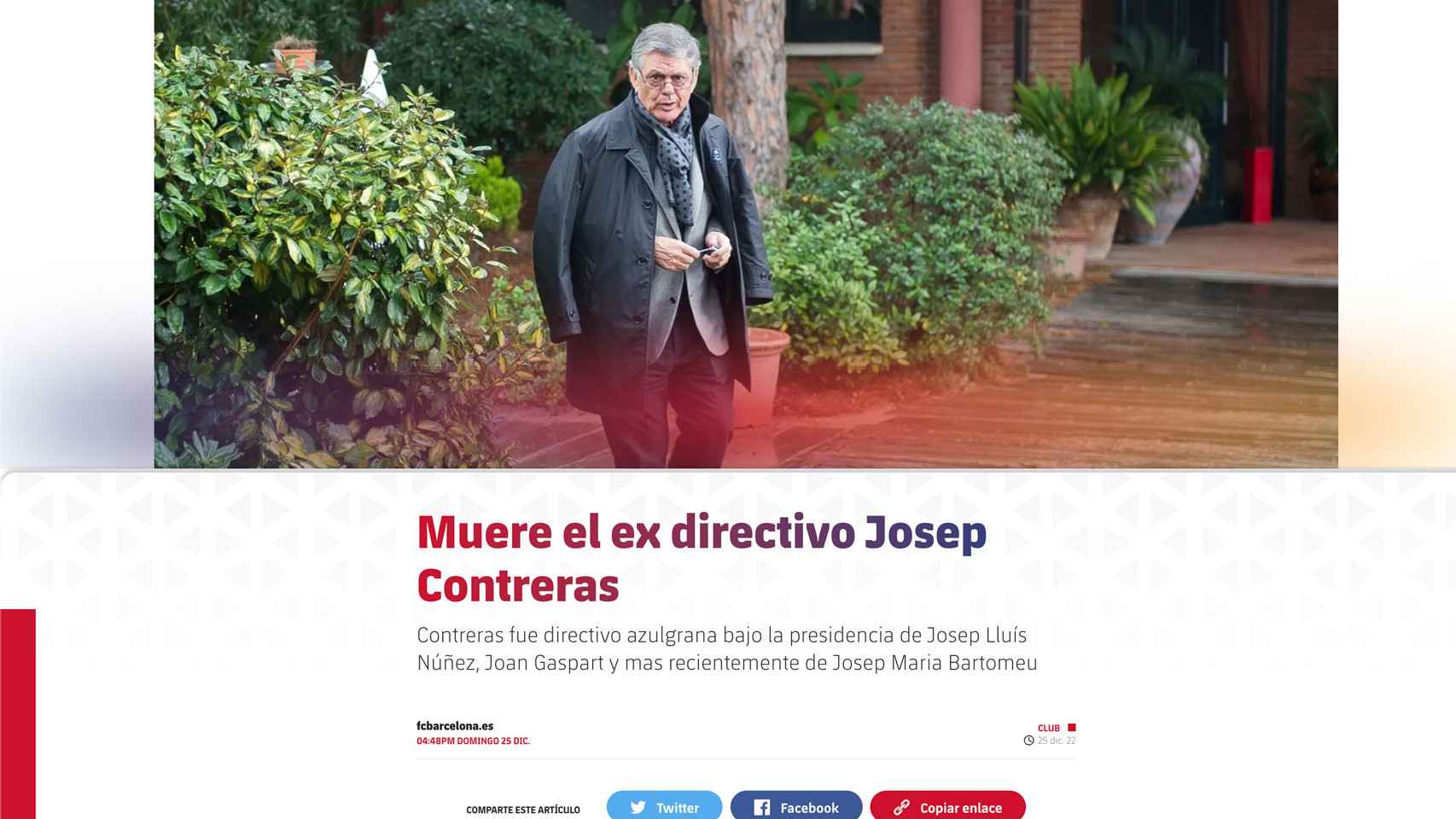 Comunicado del FC Barcelona sobre el fallecimiento de Josep Contreras