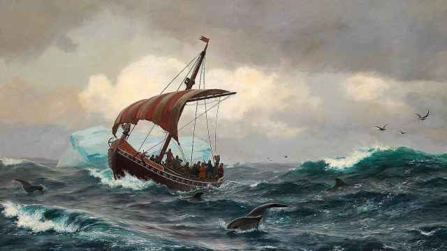 'Summer in the Greenland coast circa year 1000'. Un lienzo del siglo XIX de Jens Erik Carl Rasmussen.