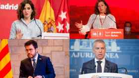 Las presidentas de Madrid (Isabel Díaz Ayuso) y Baleares (Francina Armengol), y los presidente de Cataluña (Pere Aragonès) y País Vasco (Íñigo Urkullu).
