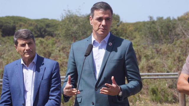 El presidente del Gobierno, Pedro Sánchez, en su visita a Dñana.