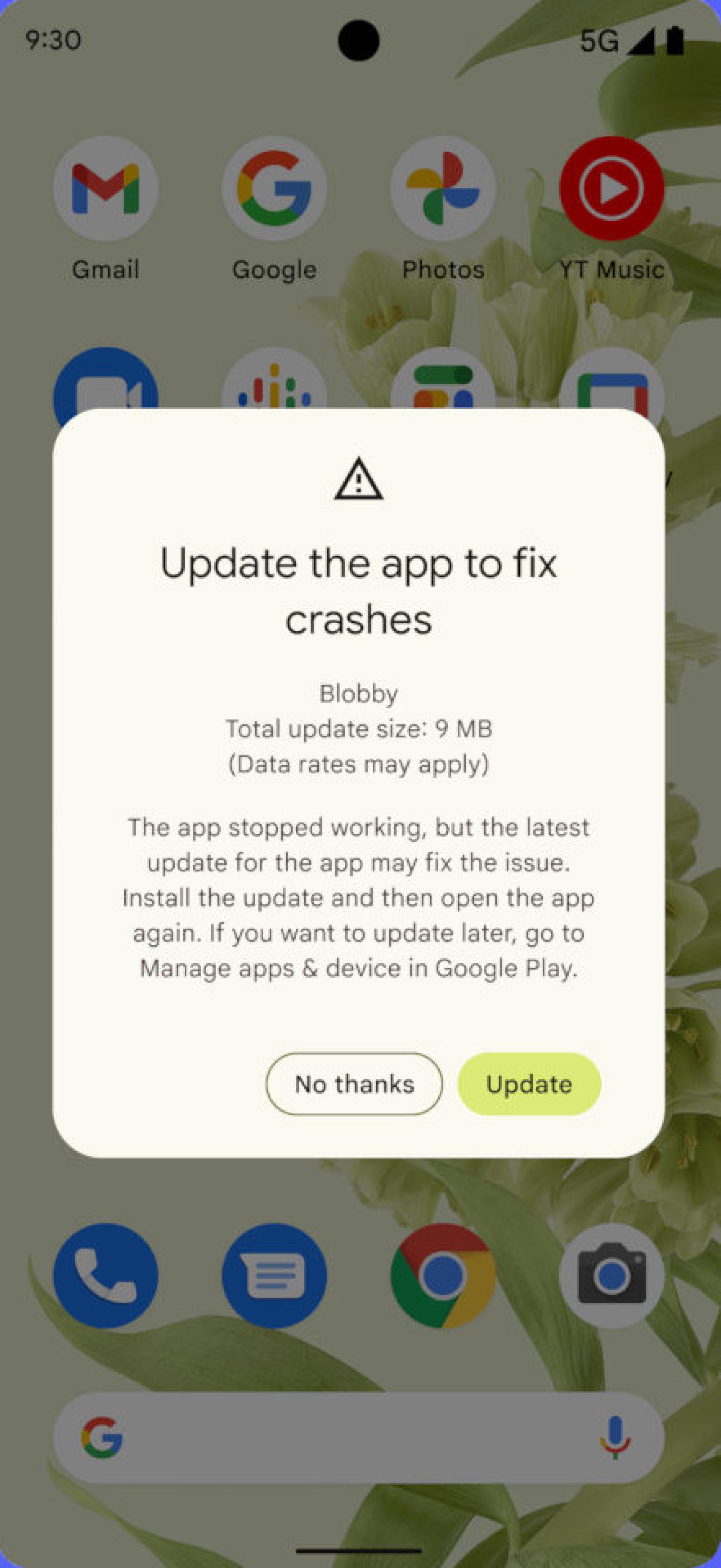 Android will show a notice to update problem apps