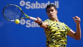 Alcaraz, en la final ante Tsitsipas.