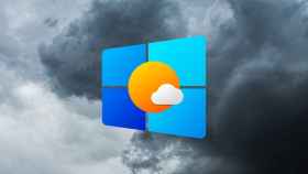 Nubarrones de tormenta en un fotomontaje con el logo de Windows