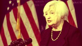 La secretaria de Estado del Tesoro, Janet Yellen, toma la palabra durante un foro organizado por la Universidad Johns Hopkins.