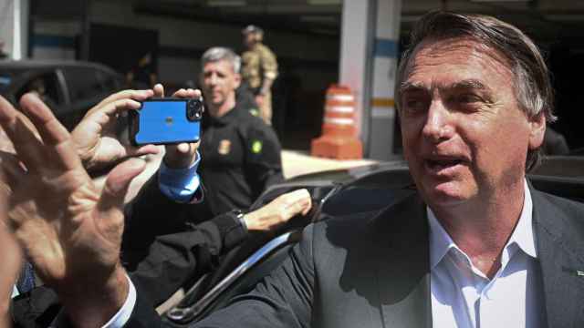 Jair Bolsonaro, a la salida de presta declaración en la Policía Federal de Brasilia.