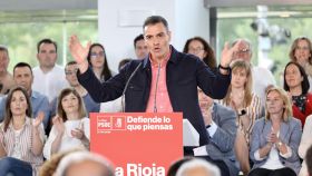 El presidente del Gobierno, Pedro Sánchez, este jueves en un acto del PSOE en Logroño.