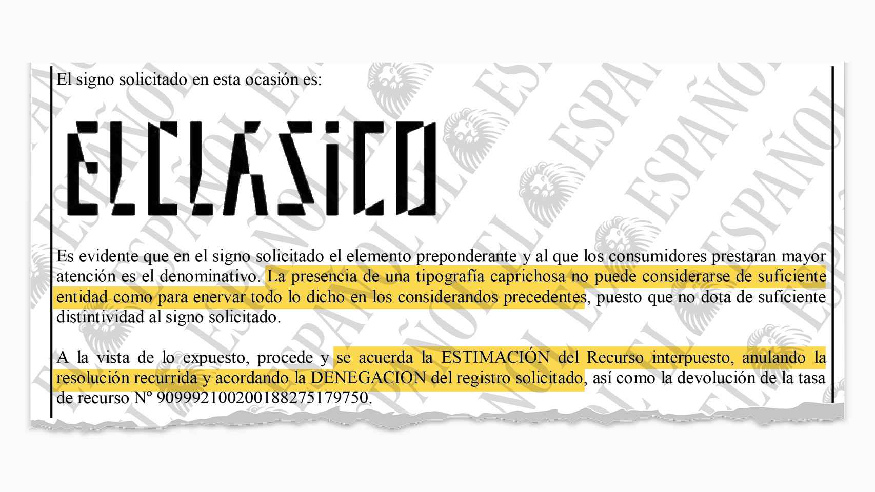 Resolución sobre la marca EL CLÁSICO promovida por LaLiga y recurrida por el Real Madrid