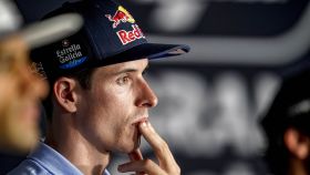 Un pensativo Álex Márquez, en la conferencia de prensa del Gran Premio de España.
