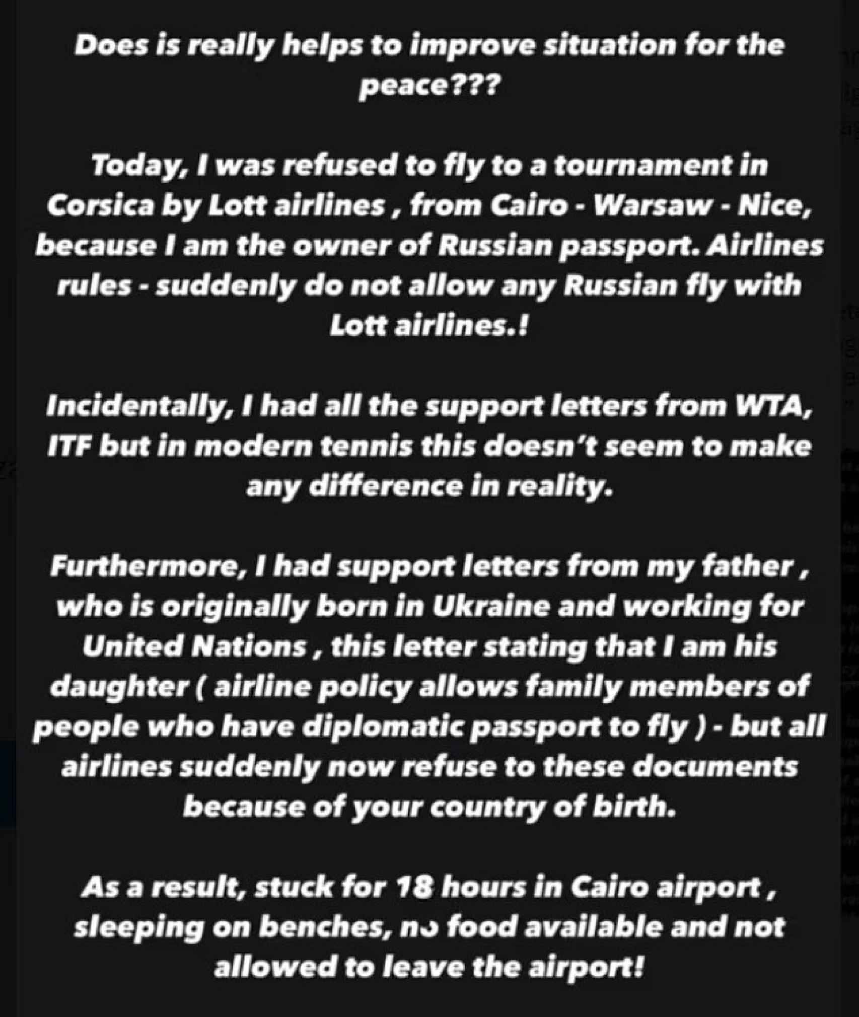 Parte del mensaje de Vitalia Diatchenko en redes sociales.
