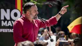 El presidente de Vox, Santiago Abascal, este lunes en el acto organizado en Madrid por el sindicato Solidaridad.