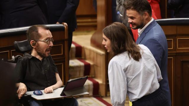 Pablo Echenique, Irene Montero y Gabriel Rufián, en el Congreso de los Diputados en una imagen de archivo.