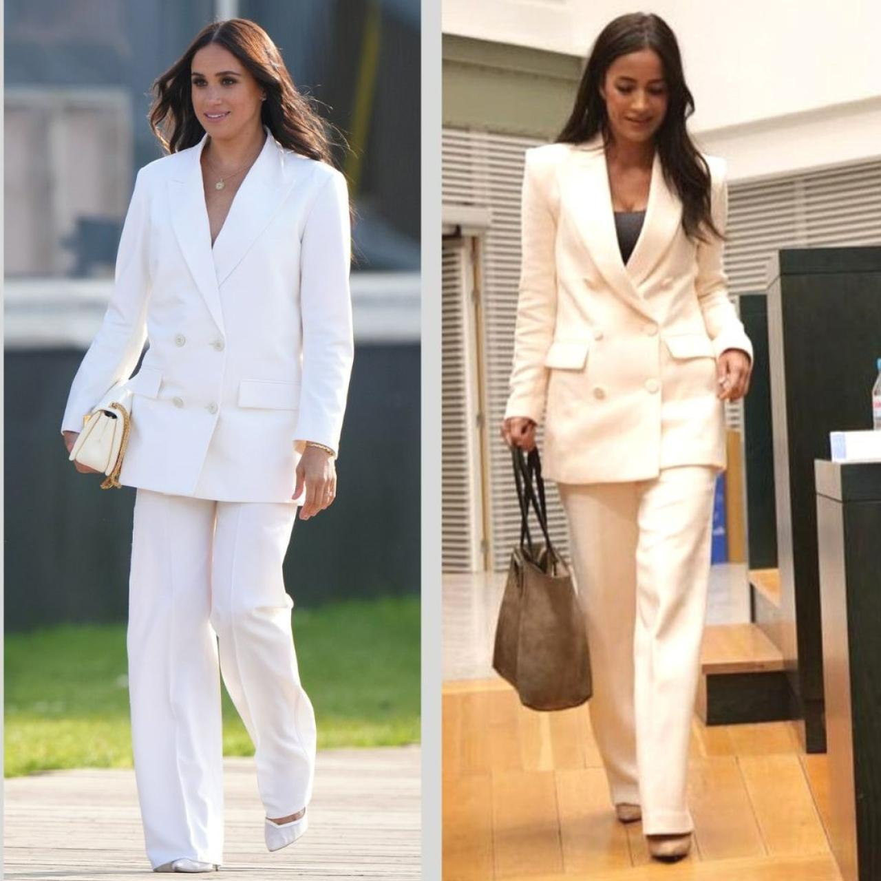 Begoña and Meghan Markle, with twin suits.