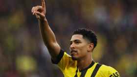 Jude Bellingham celebra una acción con el Borussia Dortmund.