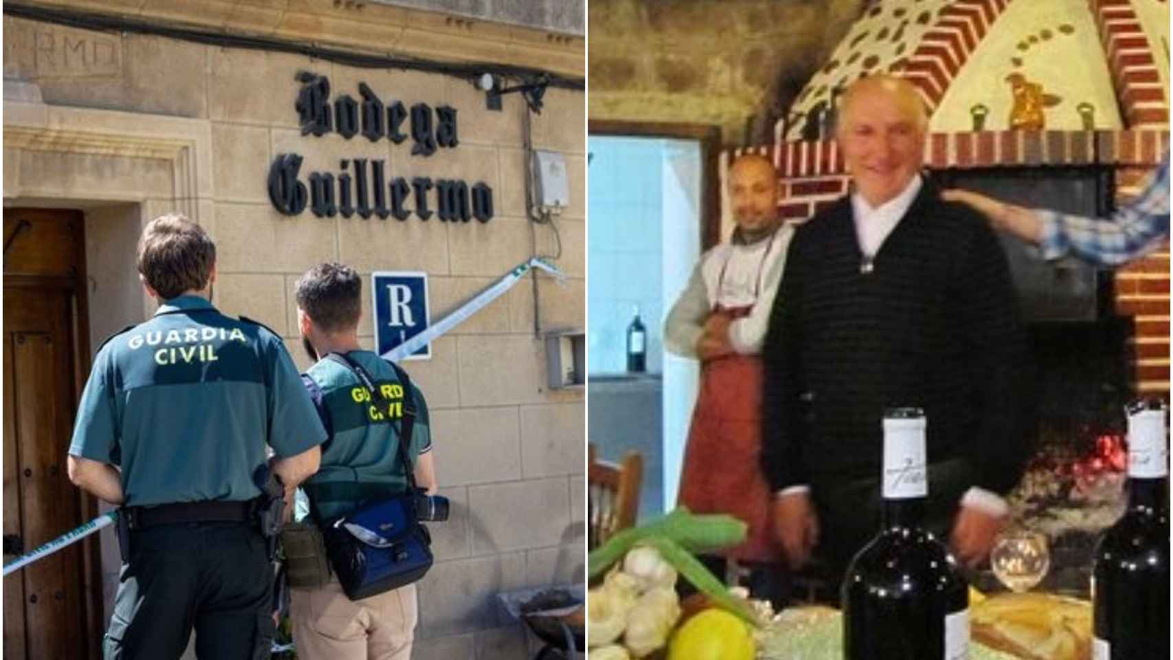 A la izquierda, la puerta de las Bodegas Guillermo. A la derecha, una fotografía de Guillermo Castillo en su restaurante.