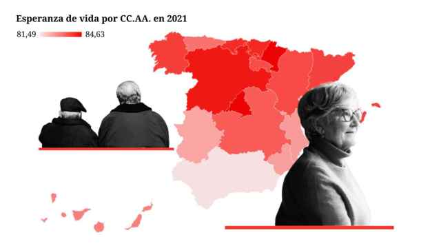 Ilustración sobre la esperanza de vida en España por comunidades autónomas.