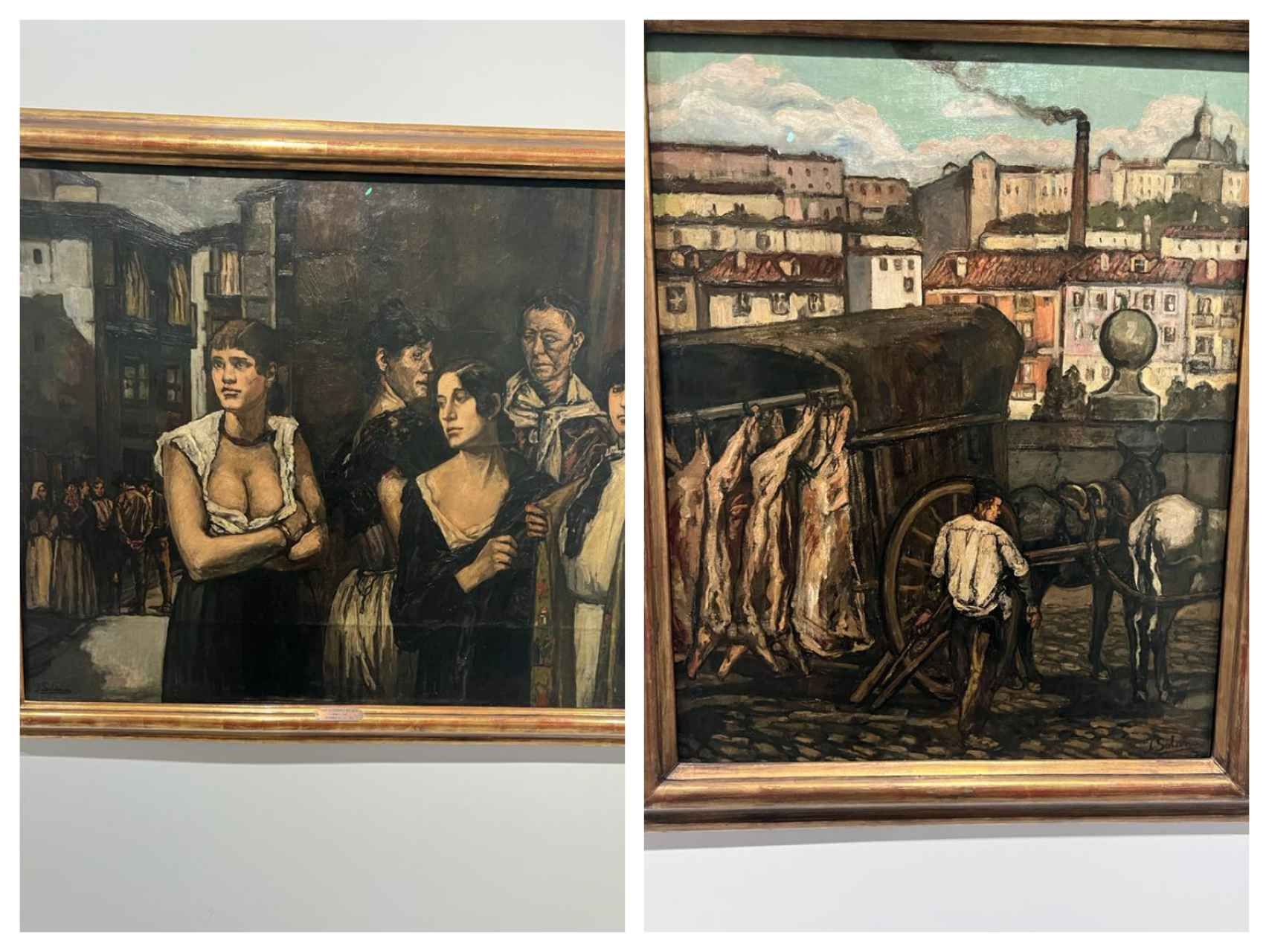 Dos pinturas de José Solana. A la izquierda,  'Mujeres de la vida' (1915-1917). A la derecha, 'El carro de la carne' (1919).