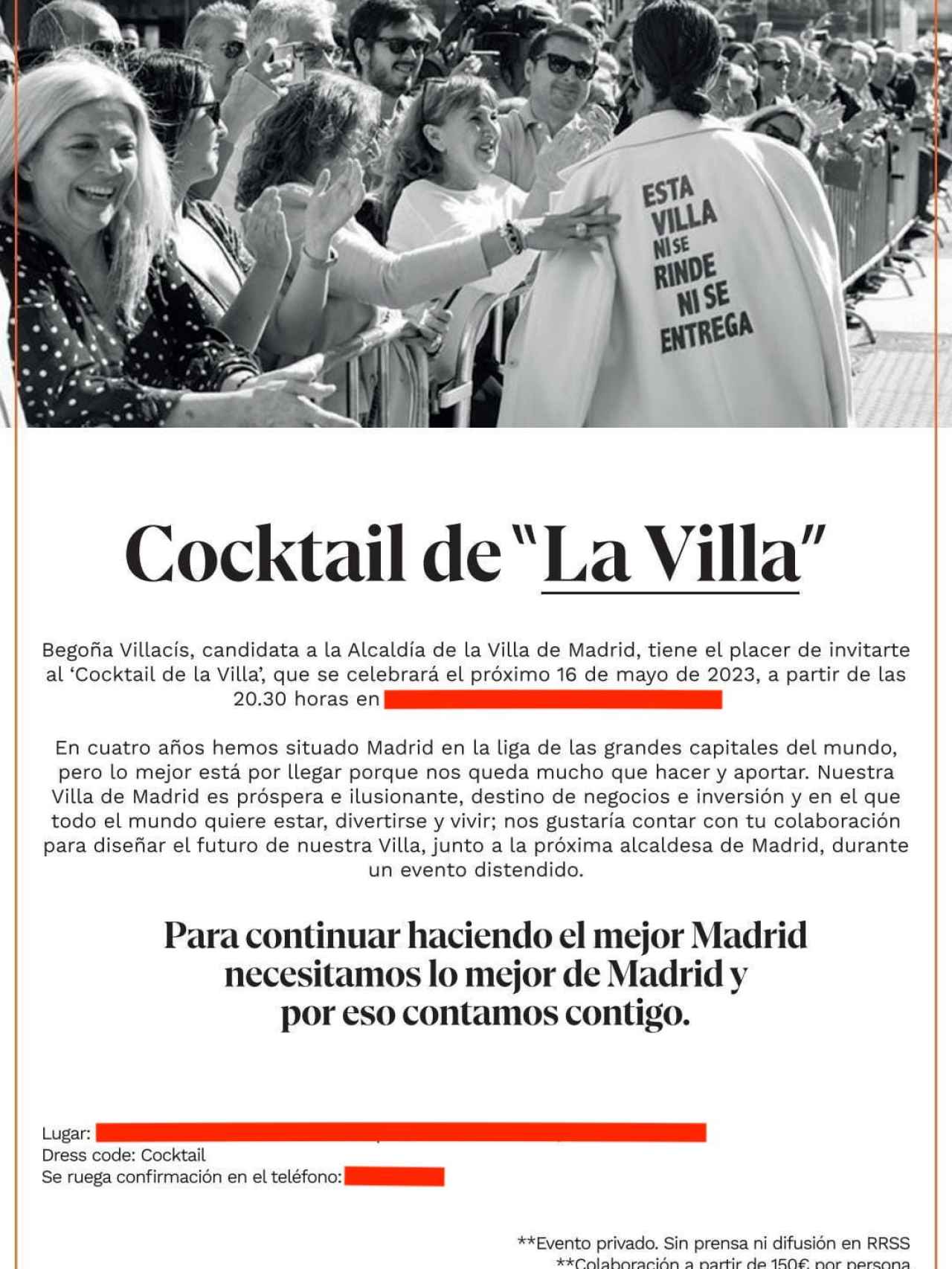 Invitación al Cocktail de La Villa de Ciudadanos.