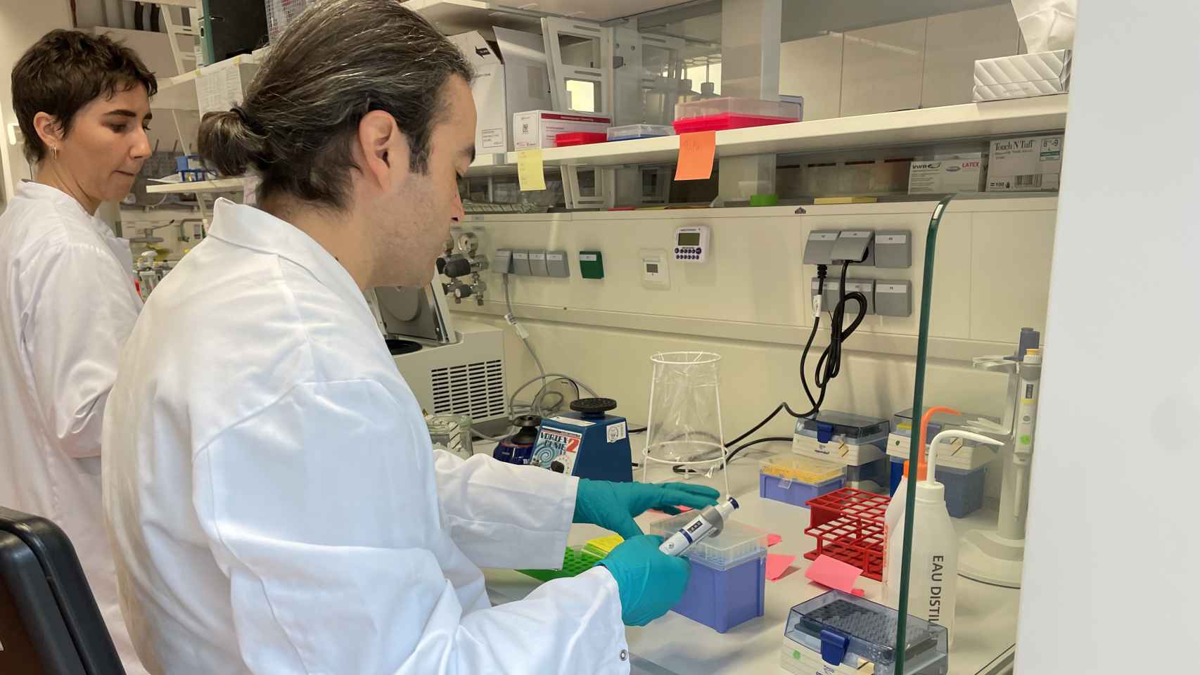 El biólogo celular Carlos Chacón en el laboratorio.
