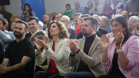 El candidato a la Alcaldía de Zamora, David Gago, la ministra de Hacienda, María Jesús Montero, y el secretario general del PSCyL, Luis Tudanca, en un acto en Zamora este viernes.