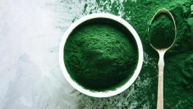 Un cuenco con espirulina en polvo.