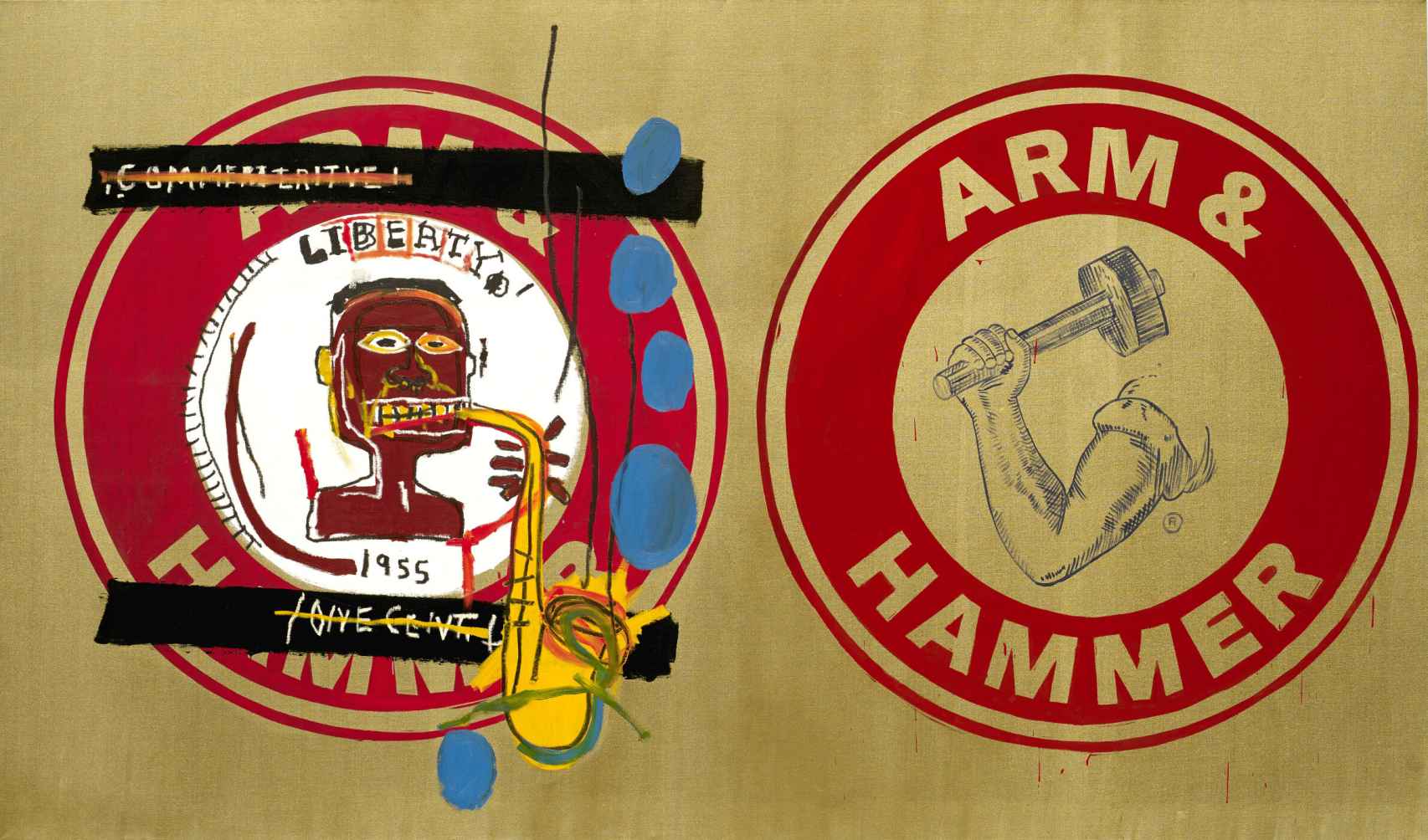 Jean-Michel Basquiat y Andy Warhol: 'Arm and Hammer II', 1984-1985. Collection Bischofberger, Männedorf-Zurich, Suisse. ©The Estate of Jean-Michel Basquiat. Licensed by Artestar, New York. ©The Andy Warhol Foundation for the Visual Arts, Inc. / Licensed by ADAGP, Paris 2023
