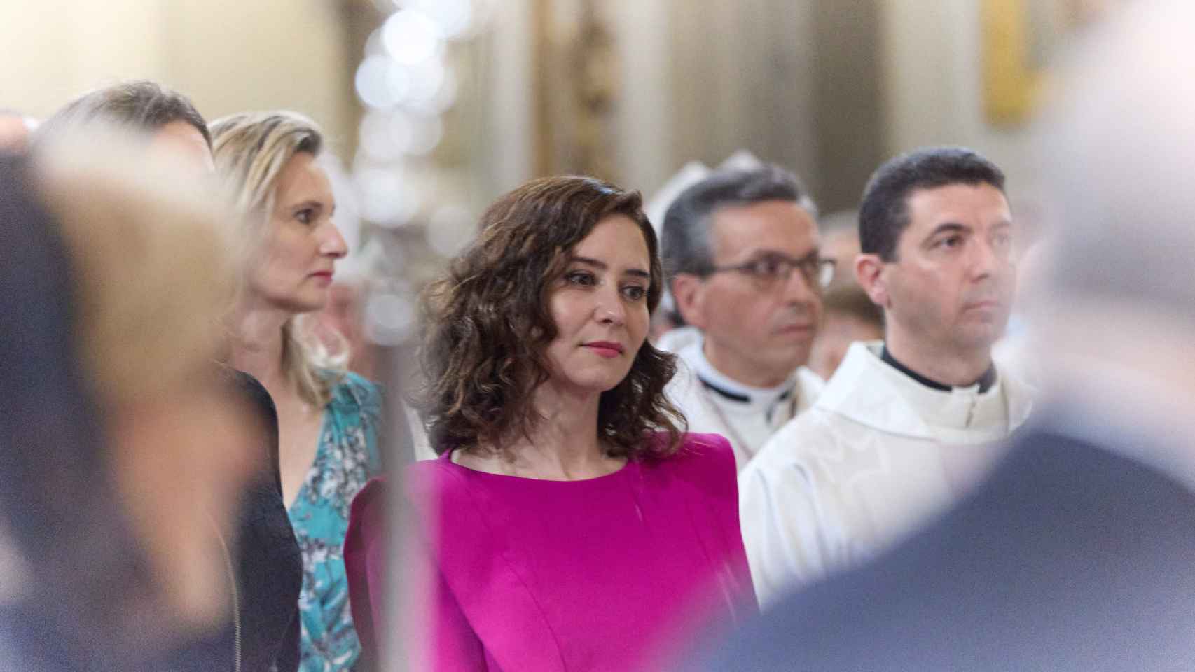 La presidenta de la Comunidad de Madrid, Isabel Díaz Ayuso, durante una misa en la que se clausura el Año Santo Jubilar de San Isidro, este lunes.