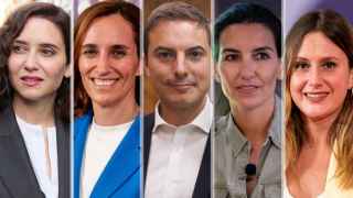Isabel Díaz Ayuso, Mónica García, Juan Lobato, Rocío Monasterio y Alejandra Jacinto, candidatos a las elecciones autonómicas del 28-M.