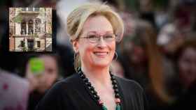 Meryl Streep y la casa de su personaje en 'El diablo viste de Prada', en un montaje de EL ESPAÑOL.