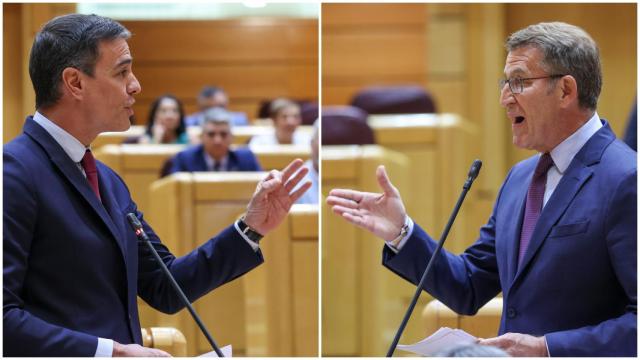 Pedro Sánchez y Feijóo, este martes en el Senado.