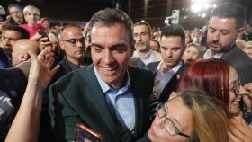 El presidente Pedro Sánchez, este jueves en un acto de partido en Zaragoza.