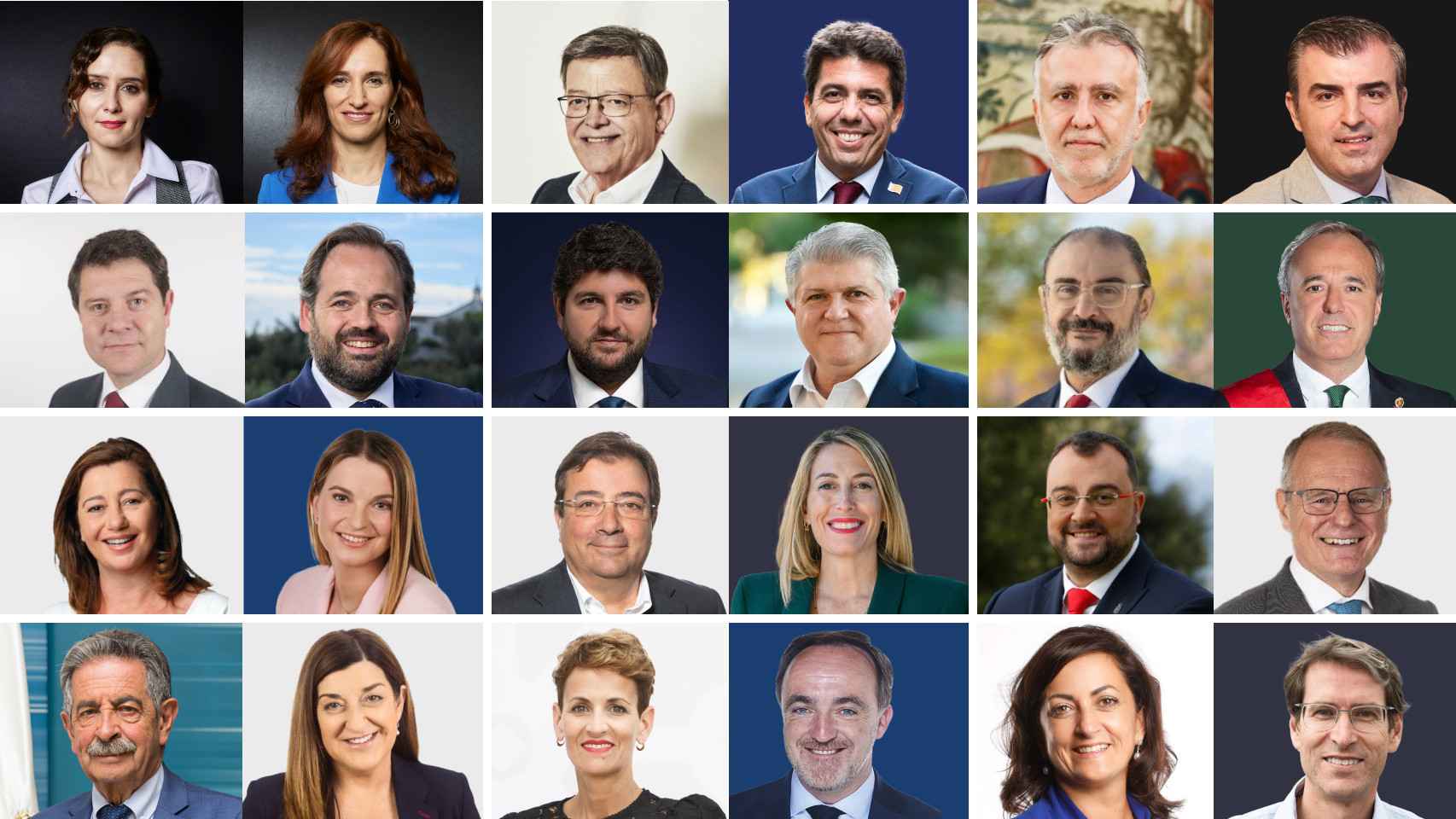 Los 12 presidentes autonómicos y sus 12 rivales que se la juegan en las elecciones del 28-M