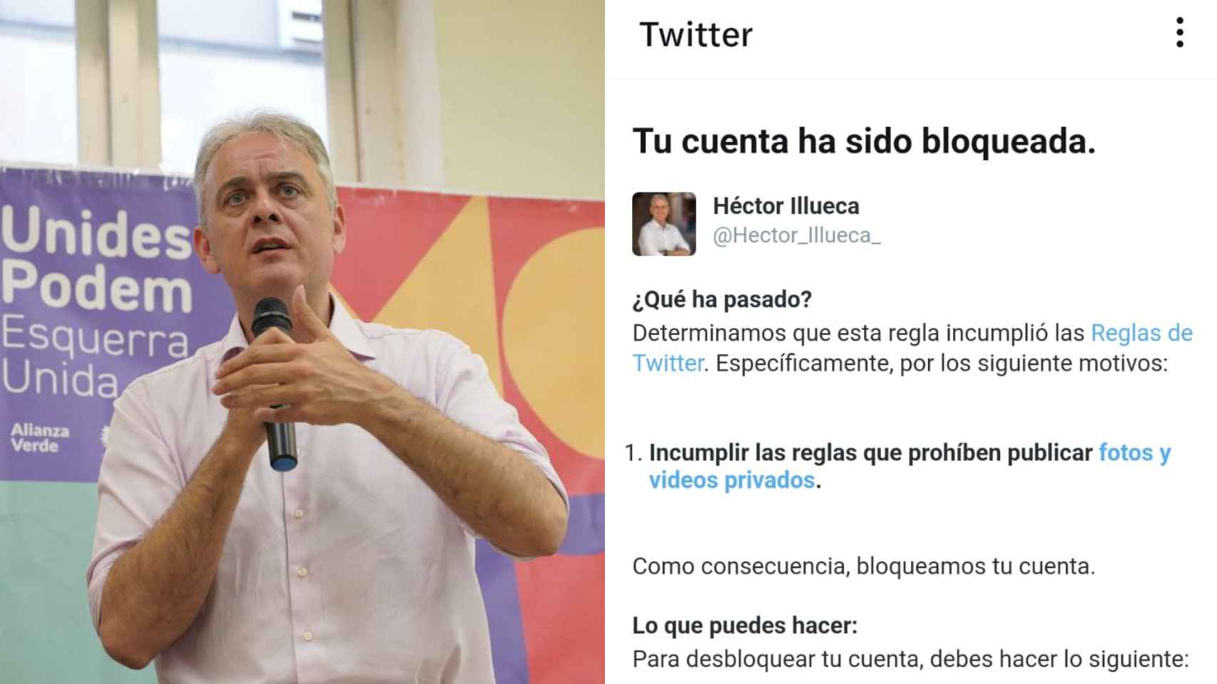 Podemos denuncia que Twitter ha bloqueado la cuenta del candidato del partido a la Generalitat, Héctor Illueca.