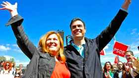 Natalia de Andres y Pedro Sánchez en un mitin en 2017 cuando el presidente recababa apoyos para liderar el PSOE.